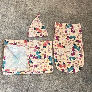 NEW Floral Baby Swaddle Set with Hat, Blanket & Cocoon